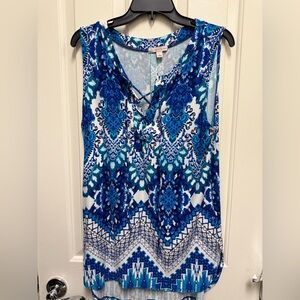 Elegant Blue and White Patterned Blouse